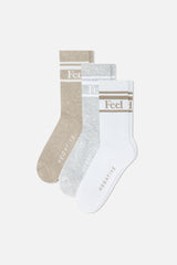 Feel Good Varsity Sock Trio in Toast (Pack)