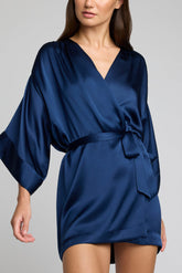 Eclipse Washable Silk Mini Robe in Navy
