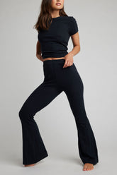 Pointelle Flare Pant in Black