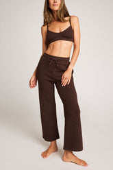 Waffle Knit Cropped Track Pant in Espresso