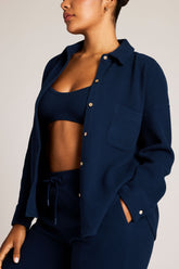 Waffle Knit Shirt Jacket in Navy