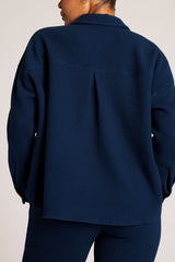 Waffle Knit Shirt Jacket in Navy