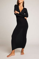 Whipped Henley Dress in Black