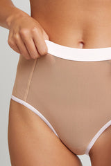 Sieve High-Waist Brief in Buff + White