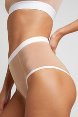 Sieve High-Waist Brief in Buff + White