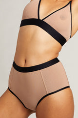 Sieve High-Waist Brief in Buff + Black