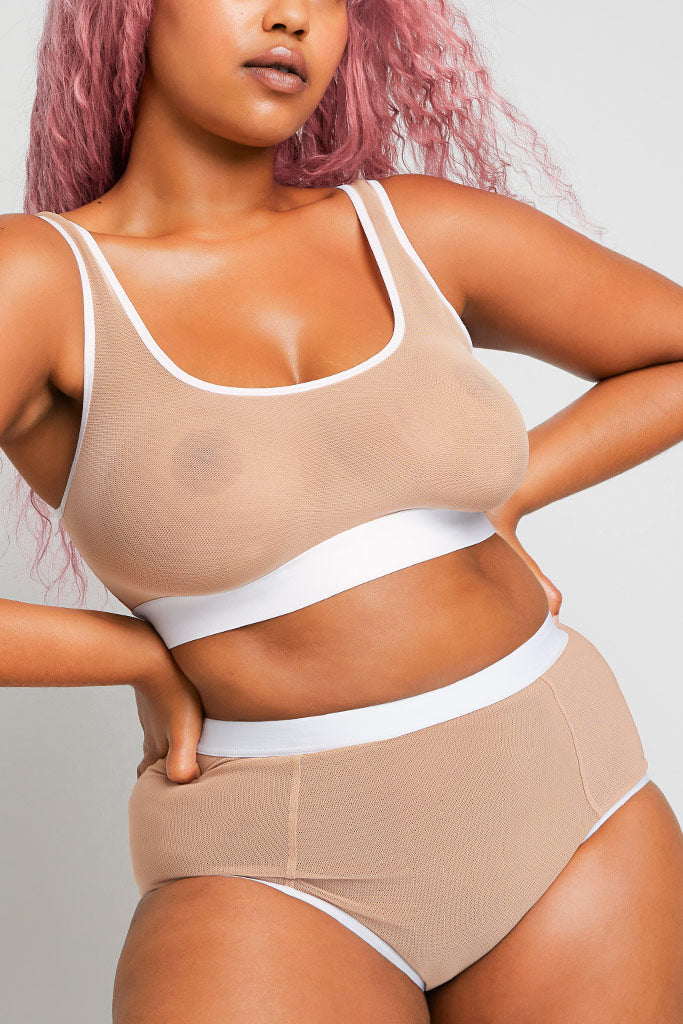 Sieve Bra Top in Buff + White