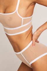 Sieve Longline Bra in Buff + White