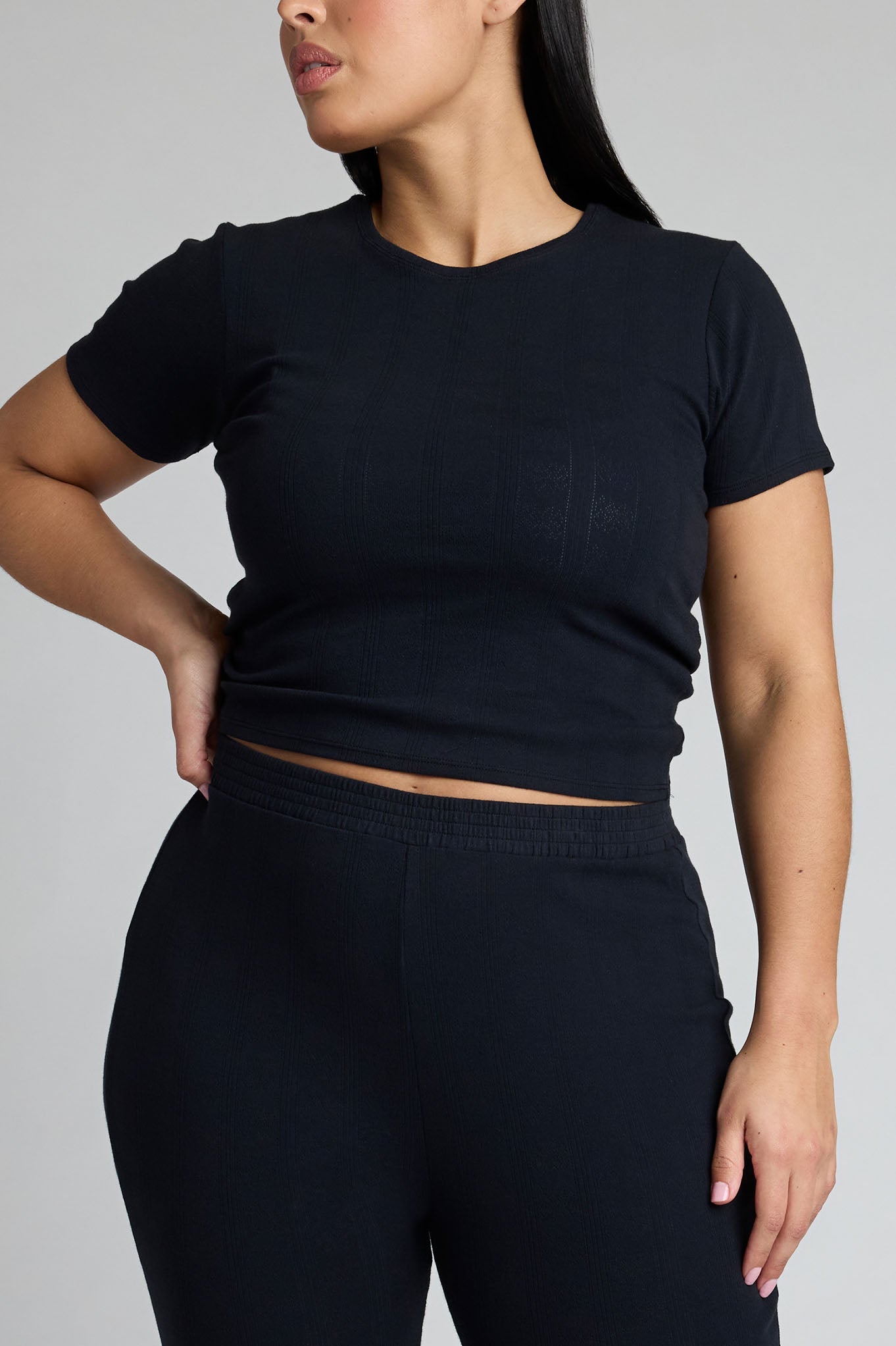 Pointelle Baby Tee in Black