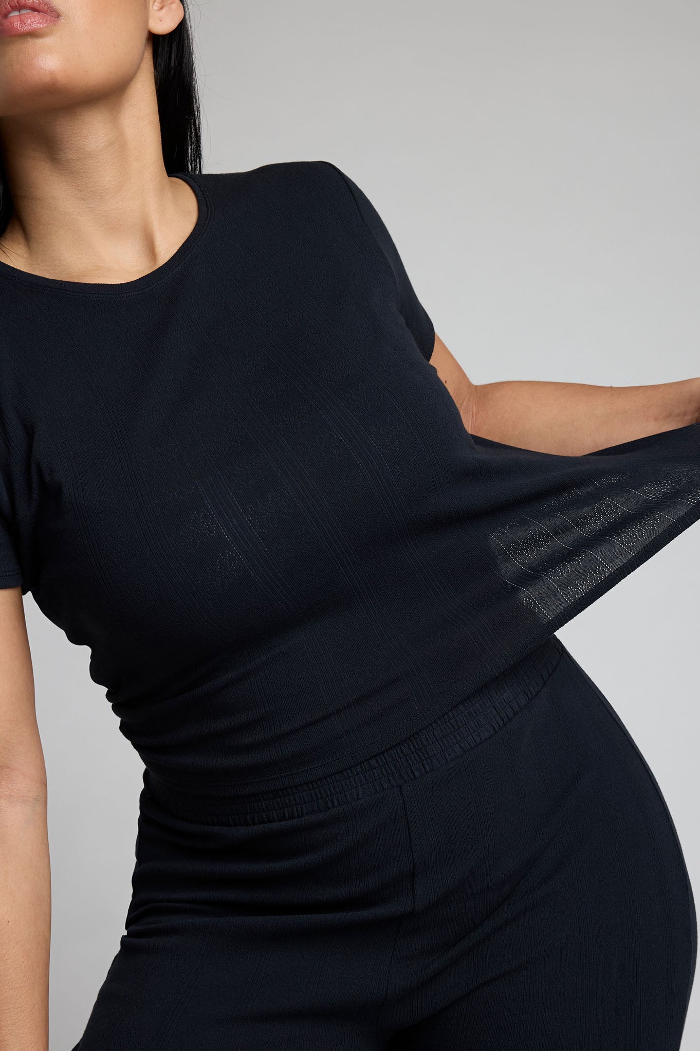 Pointelle Baby Tee in Black
