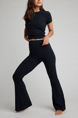 Pointelle Flare Pant in Black