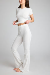 Pointelle Flare Pant in White
