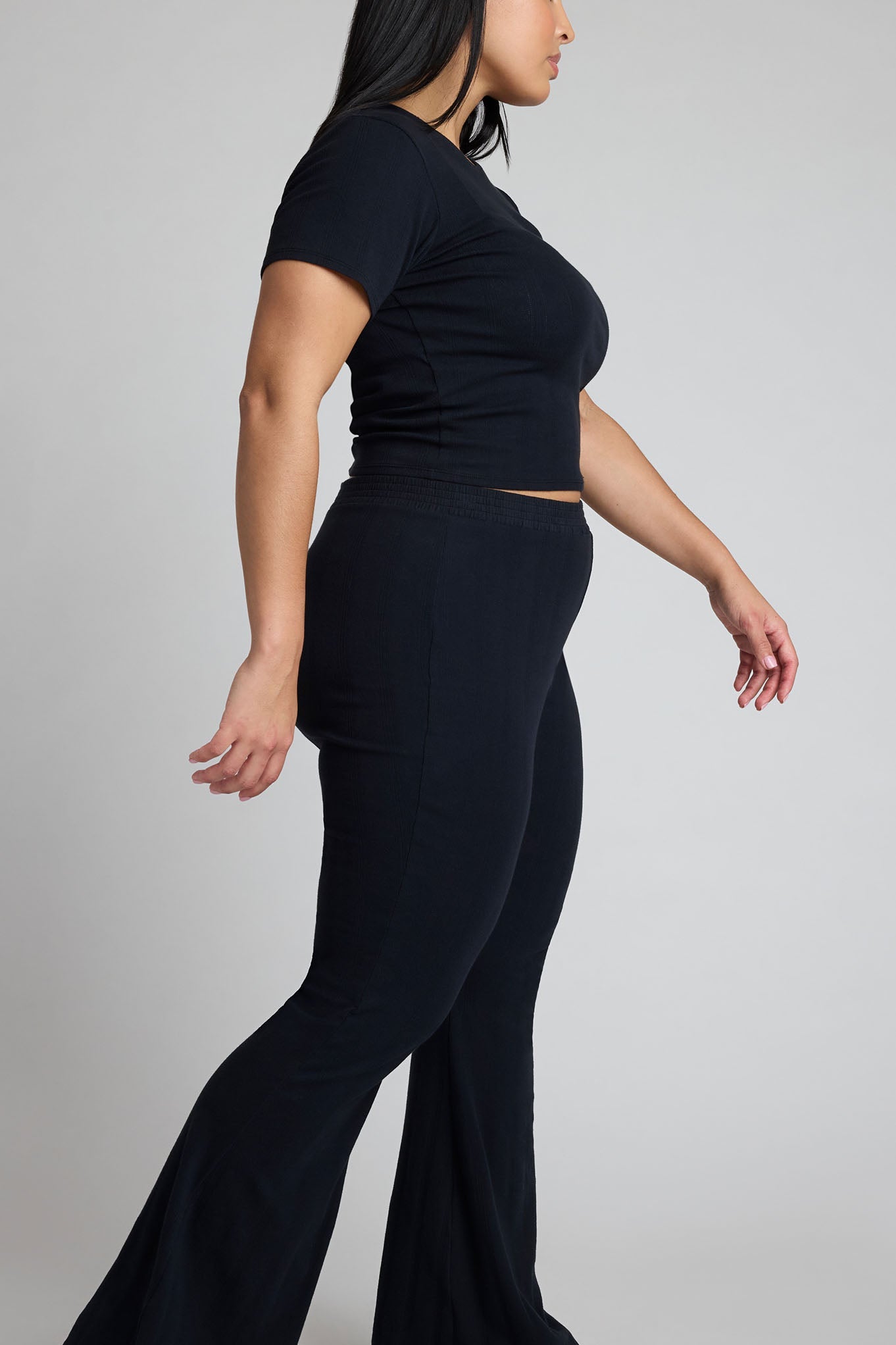 Pointelle Flare Pant in Black