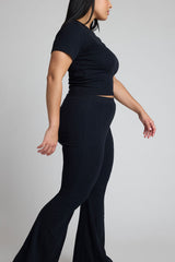Pointelle Flare Pant in Black