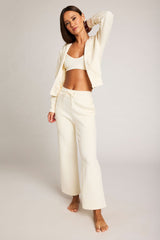 Waffle Knit Zip-Up Hoodie in Cream