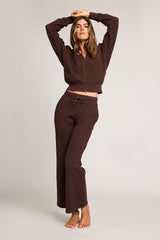 Waffle Knit Zip-Up Hoodie in Espresso