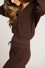 Waffle Knit Zip-Up Hoodie in Espresso