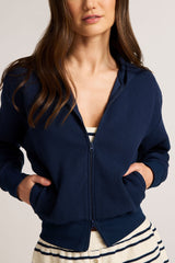 Waffle Knit Zip-Up Hoodie in Navy