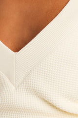 Waffle Knit Deep V in Cream