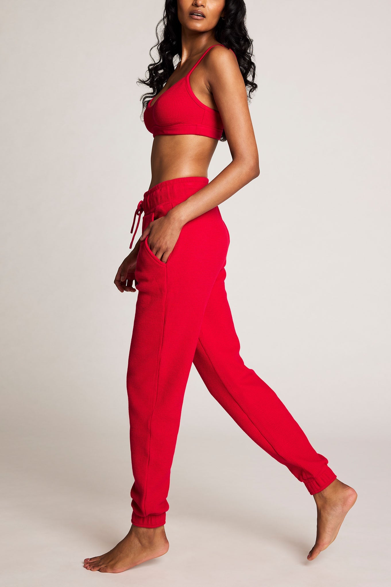 Waffle Knit Lounge Bralette in Cerise