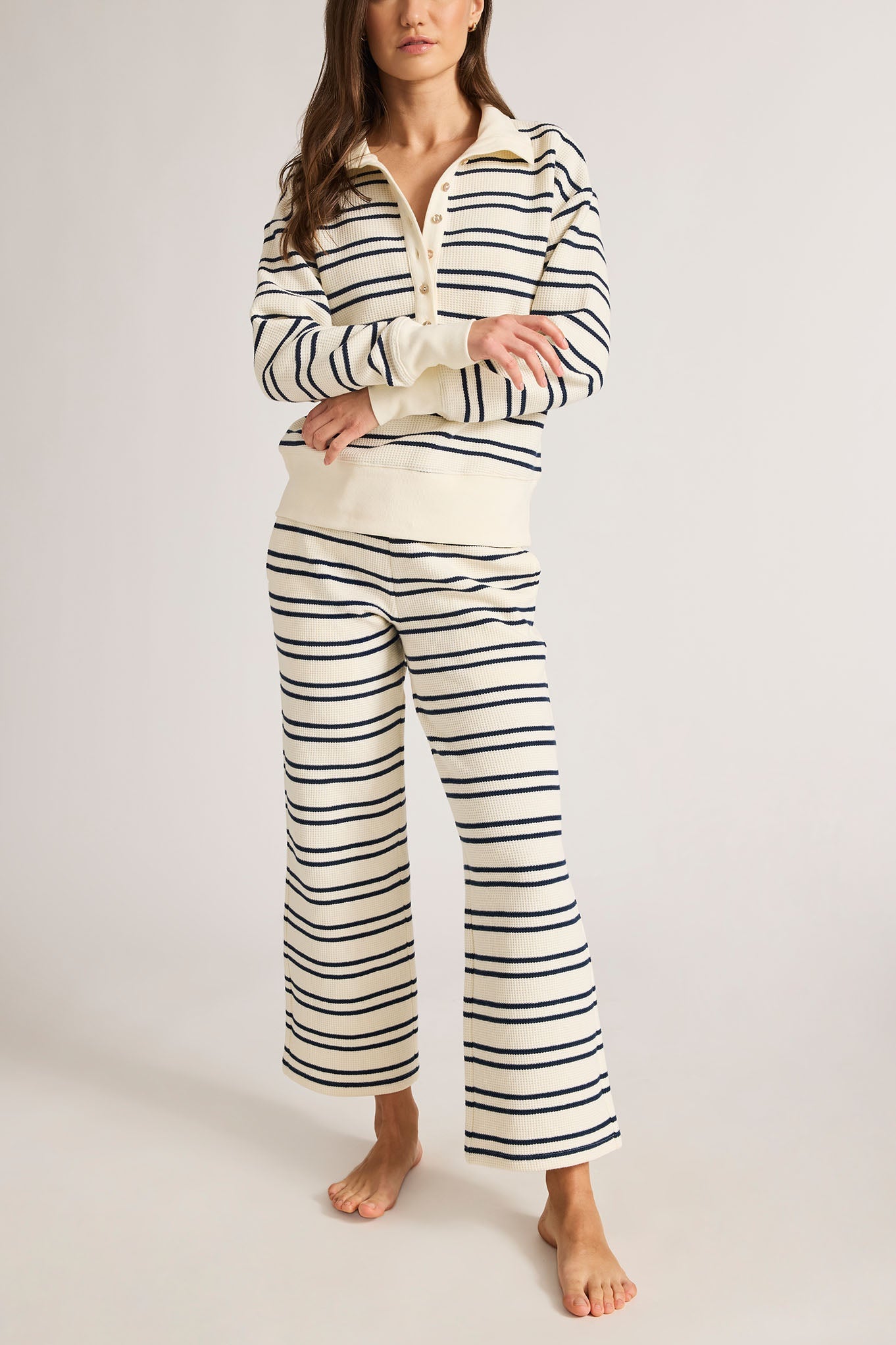 Waffle Knit Cropped Track Pant in Sailor
